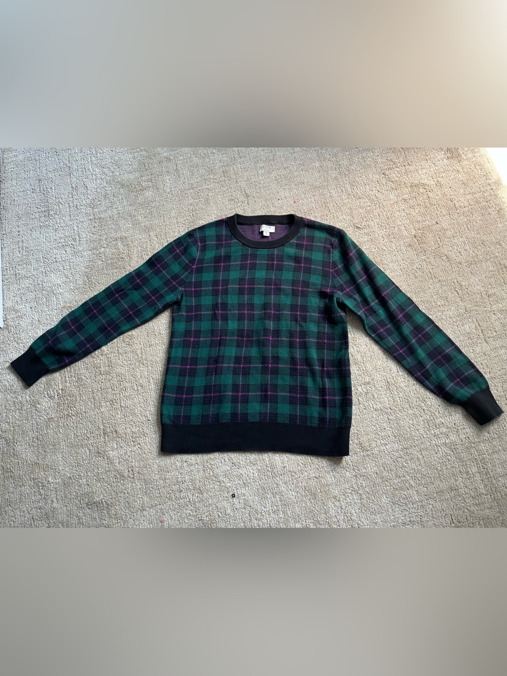 J.Crew Green, Black and Pink Plaid Crewneck Sweater | Size M